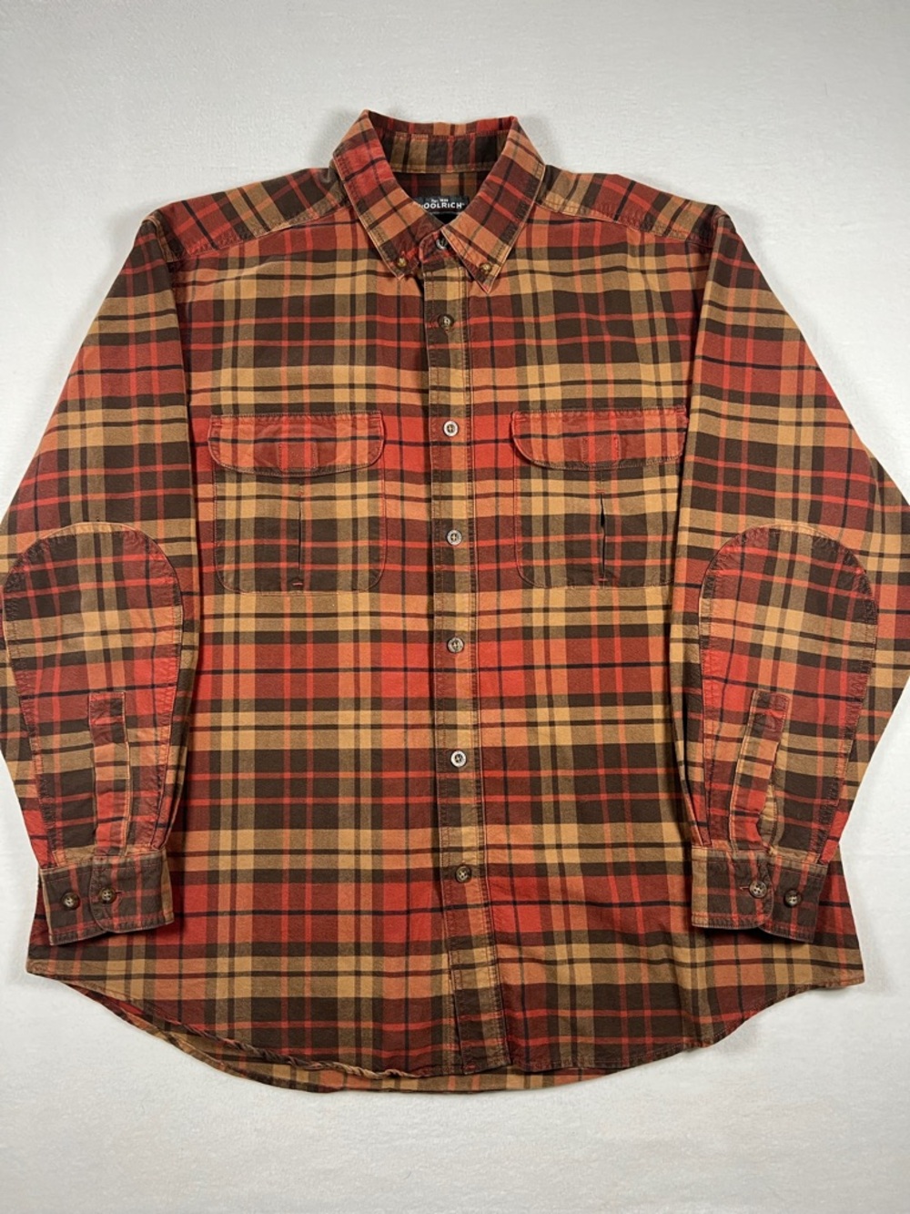 Woolrich Plaid Flannel Rust Orange Outdoor Hiking Mens Size XL 100% Cotton